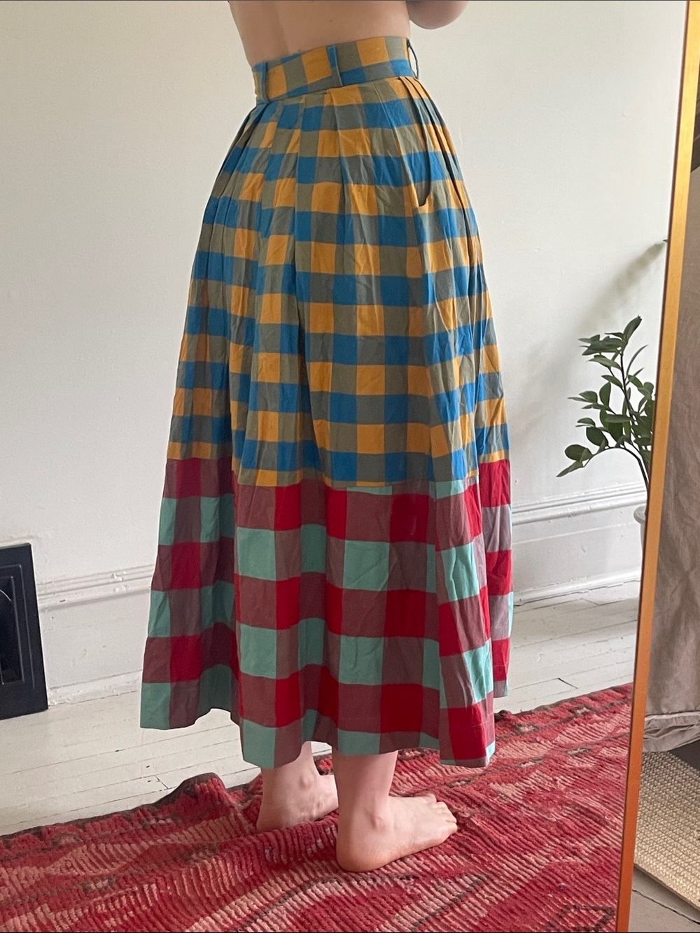 Mara Hoffman Yellow, Blue, Red & Aqua Gingham Maxi Skirt - Picture 4 of 12